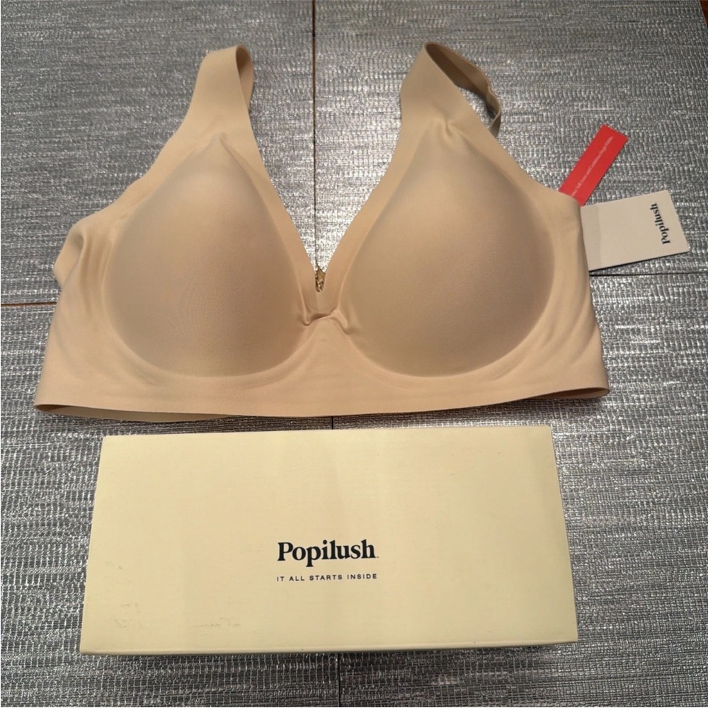 Popilush Wireless Bra Size Large Seamless No Underwire Deep-V T-shirt Bralette - Picture 5 of 8